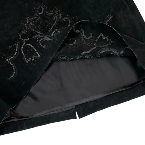 NWT Pamela McCoy Genuine Leather Western Boho Midi Skirt Black Large - Picture 9 of 15